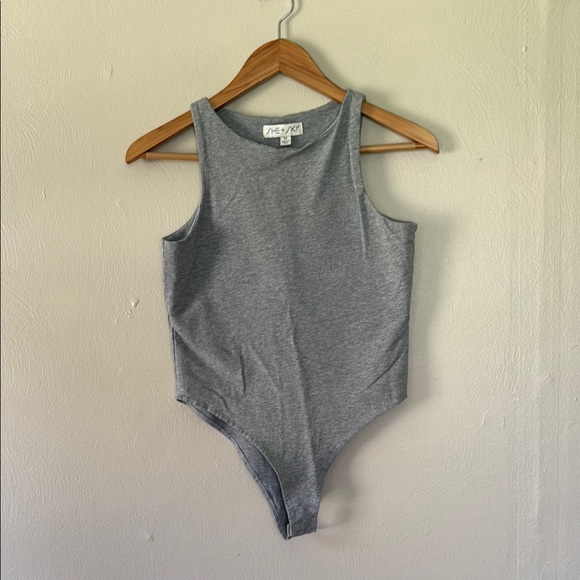 She + Sky Tops - She+Sky Gray Bodysuit with Crew Neck and High-Cut Legs medium
